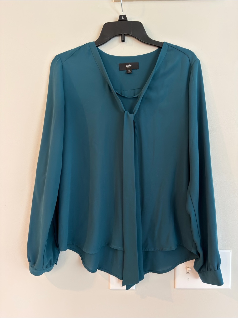 H&M Teal Tie-Front Long-Sleeve Blouse